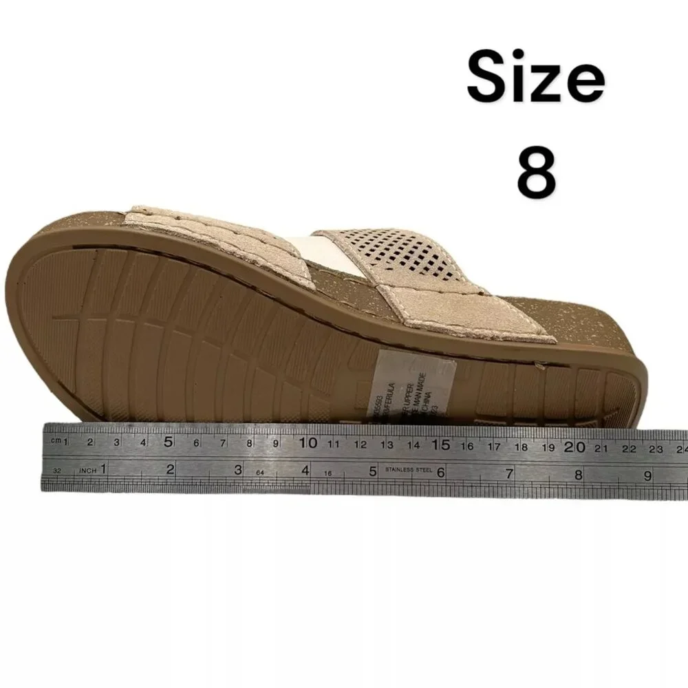 White Mountain Women's Wedge Leather Sandals Size 8 Taupe Adjustable Straps